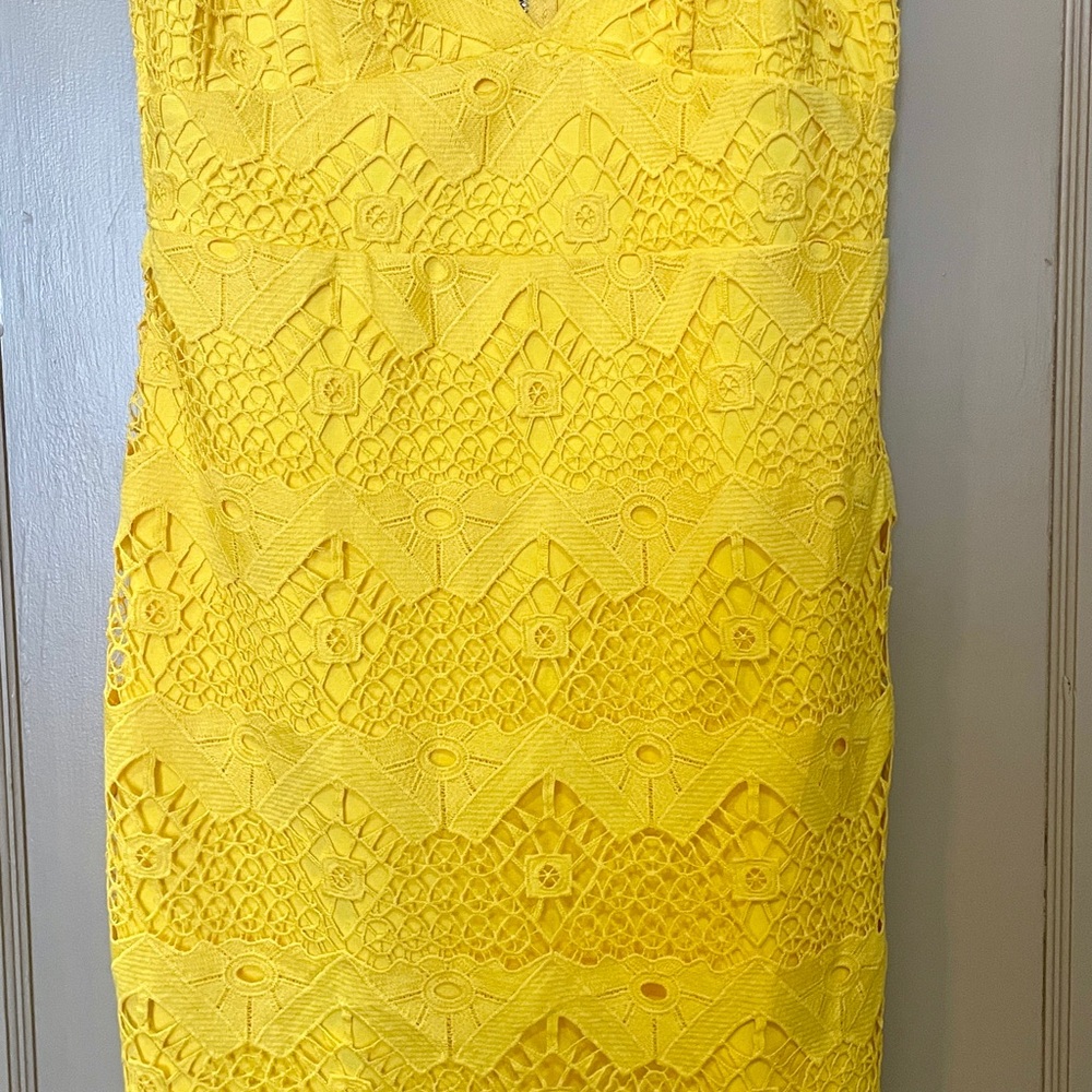 Lulu's Sunny Yellow Lace Midi Dress
